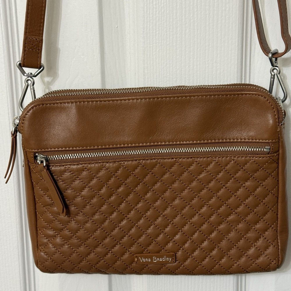 Vera Bradley Brown Leather Crossbody Quilted Purse